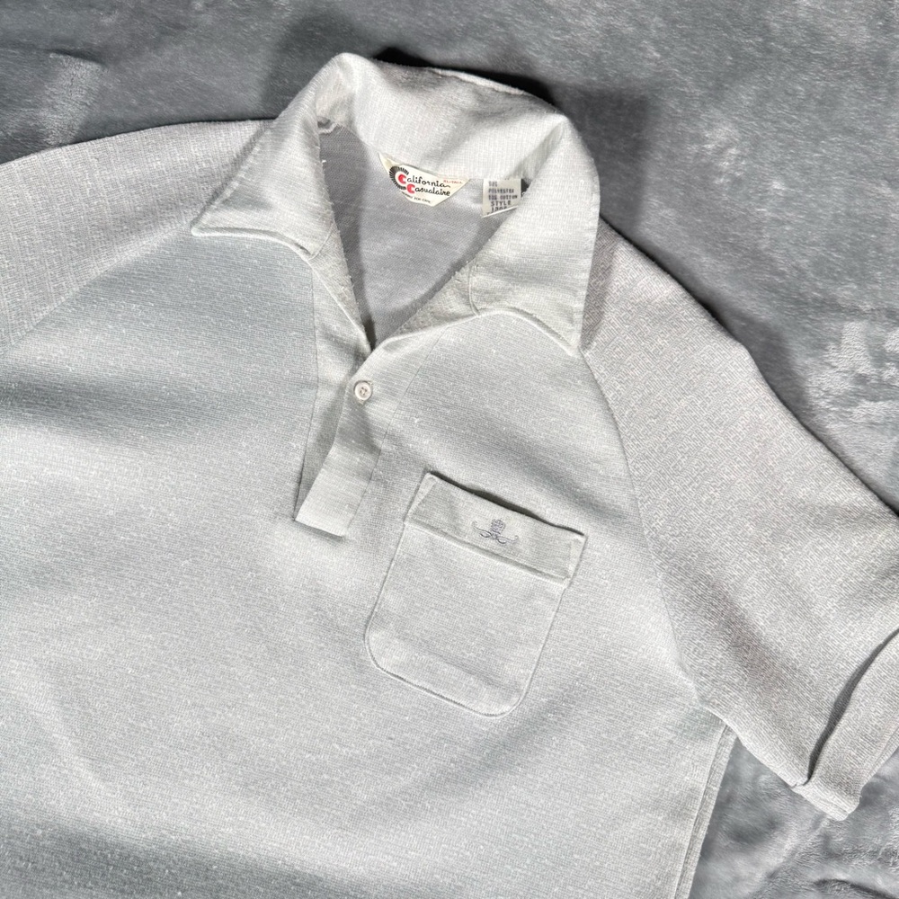Vintage California Casualaire Open Collar Polo Shirt Mens XL Tall Light Blue 80s
